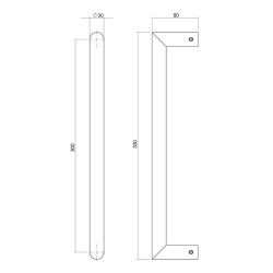 Deurgreep per stuk recht hoek 90° 330x80x30mm HoH 300 RVS