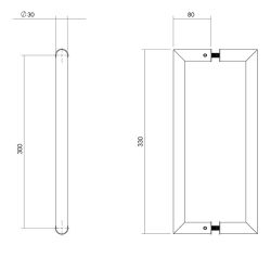 Deurgrepen per paar recht-90° 330x80x30mm HoH 300 RVS