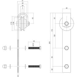 Set van 2 rollers tbv schuifdeursysteem - RVS geborsteld