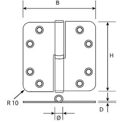 SKG3 kogelstiftpaumelle links 89x89mm afgerond RVS/zwart