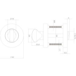 WC-sluiting 8mm rond verdekt 53x8 met 7mm nokken mat zwart