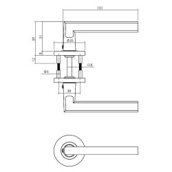 Deurkruk Hoek 90°-vlak rond rozet aluminium/zwart