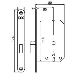 Kastslot incl. 2 sleutels met zwarte voorplaat 20x174 mm.