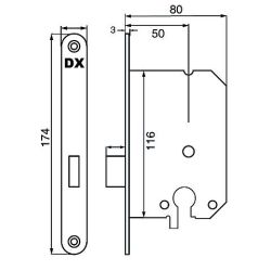Kastslot tbv cilinderslot met zwarte voorplaat 20x174 mm.