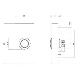 Beldrukker rechthoekig verdekt 65x30x10 RVS/mat zwart