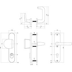 Veiligheidsbeslag aluminium/zwart SKG3 greep/kruk profielcilinder 55 mm met kerntrekbeveiliging