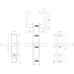 Veiligheidsbeslag aluminium/zwart SKG3 kruk/kruk profielcilinder 72 mm met kerntrekbeveiliging