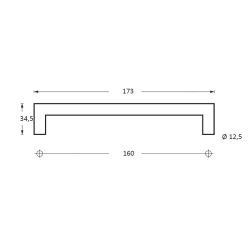 Meubelgreep hoek 90° ø13x173mm boormaat 160mm RVS/mat zwart