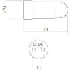 Deurstop 442120 wandmontage afgerond ø34x79mm RVS 