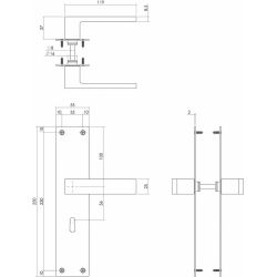 Deurkruk Amsterdam op schild sleutelgat 56mm RVS