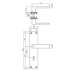 Deurkruk Amsterdam op schild sleutelgat 72mm RVS