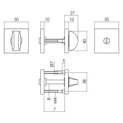 WC-sluiting 8mm vierkant 7mm nokken alu mat zwart