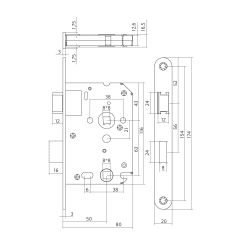 Intersteel badkamer/toiletslot 63/8mm met zwarte voorplaat 20x175 mm