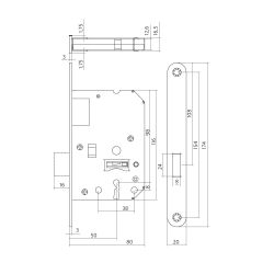 Intersteel klavier kastslot 55mm met zwarte voorplaat 20X175 mm