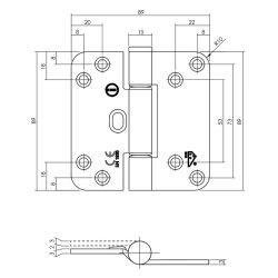 Glijlagerscharnier afgerond 89x89x3mm DIN links/rechts - RVS