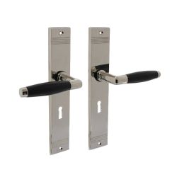 Deurkruk Ton Basic op schild sleutelgat 56mm - nikkel/ebbenhout