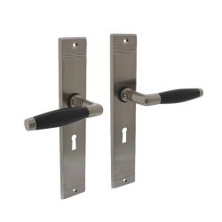 Deurkruk Ton Basic op schild sleutelgat 56mm - mat nikkel/ebbenhout