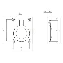 Luikring rechthoekig 65x49mm - messing gelakt