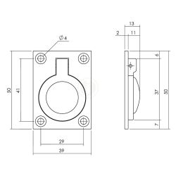 Luikring rechthoekig 50x39mm - messing getrommeld