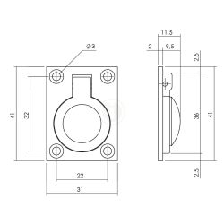 Luikring rechthoekig 41x31mm - nikkel