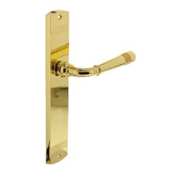 Deurkruk Emily op schild 235x45x8 mm blind messing gelakt