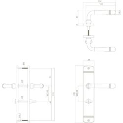Deurkruk Emily op schild 235x45x8 mm met WC63/8 mm messing gelakt