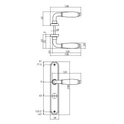 Deurkruk Courgette met ovaal schild 238x39x9mm WC63/8mm mat chroom