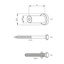 Set van 5 verlengde ronde steunen 50mm tbv rail schuifdeursysteem mat zwart