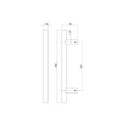 Deurgreep per stuk T-vorm 800x80x30 HoH 600 rvs
