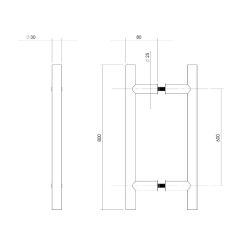 Deurgrepen per paar T-vorm 800x80x30 HoH 600 rvs