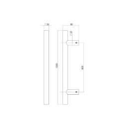 Deurgreep per stuk T-vorm 1000x80x30 HoH 800 rvs