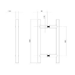 Deurgrepen per paar T-vorm 1000x80x30 HoH 800 rvs