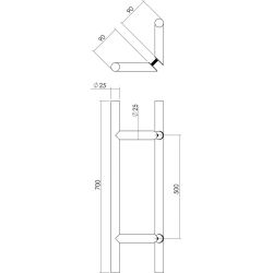 Deurgrepen per paar T-schuin 700x85x25 HoH 500 rvs