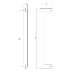 Deurgreep per stuk recht-90° 630x80x30 HoH 600 rvs