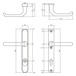 Veiligheidsbeslag smalschilden aluminium SKG3 kruk/kruk PC92 mm kerntrekbeveiliging