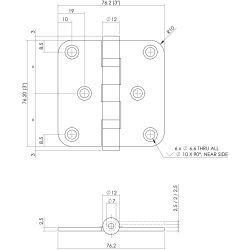 Intersteel zwarte scharnier afgerond 3" (76x76x2,5 mm)