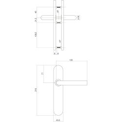 Intersteel Deurkruk Hoek 90° op verdekt blind schild groot krukgat RVS
