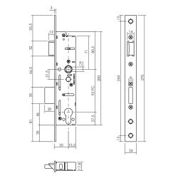 P+E Veiligheidsslot profielcilindergat 92mm doornmaat 35mm DIN rechts/links met rvs geborstelde voorplaat 270x24mm 