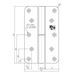 P+E Kogelstift paumelle SKG3 hout/hout 160mm DIN rechts rvs geborsteld