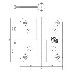 P+E Kogelstift paumelle SKG3 hout/hout 100mm DIN rechts rvs geborsteld