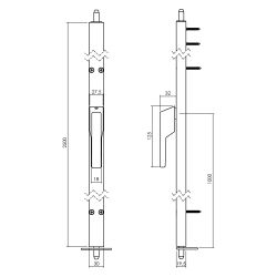 P+E Espagnolet voor deuren niet afsluitbaar 250 cm rechtsdraaiend aluminium F1