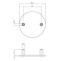 P+E Rozet blind rond ø55x2mm met M4 draadbussen rvs geborsteld