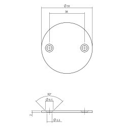 P+E Rozet blind rond ø55x2mm met schroefgaten rvs geborsteld