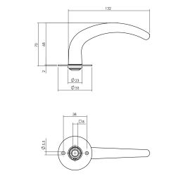 P+E Gatdeel deurkruk Sabel op ronde rozet 8mm stift rvs geborsteld