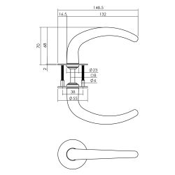 P+E Deurkruk Sabel op ronde rozet 8mm stift rvs geborsteld