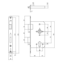 P+E Dag- en nachtslot profielcilindergat 72mm DIN rechts met rvs geborstelde voorplaat 235x20mm