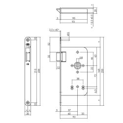 P+E Loopslot DIN links met rvs geborstelde voorplaat 235x20mm