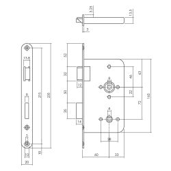 P+E Vrij- en bezetslot WC72mm DIN links met rvs geborstelde voorplaat 235x20mm
