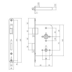 P+E Vrij- en bezetslot WC72mm DIN rechts met rvs geborstelde voorplaat 235x20mm