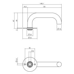P+E Gatdeel deurkruk U-model op ronde rozet 8mm stift rvs geborsteld